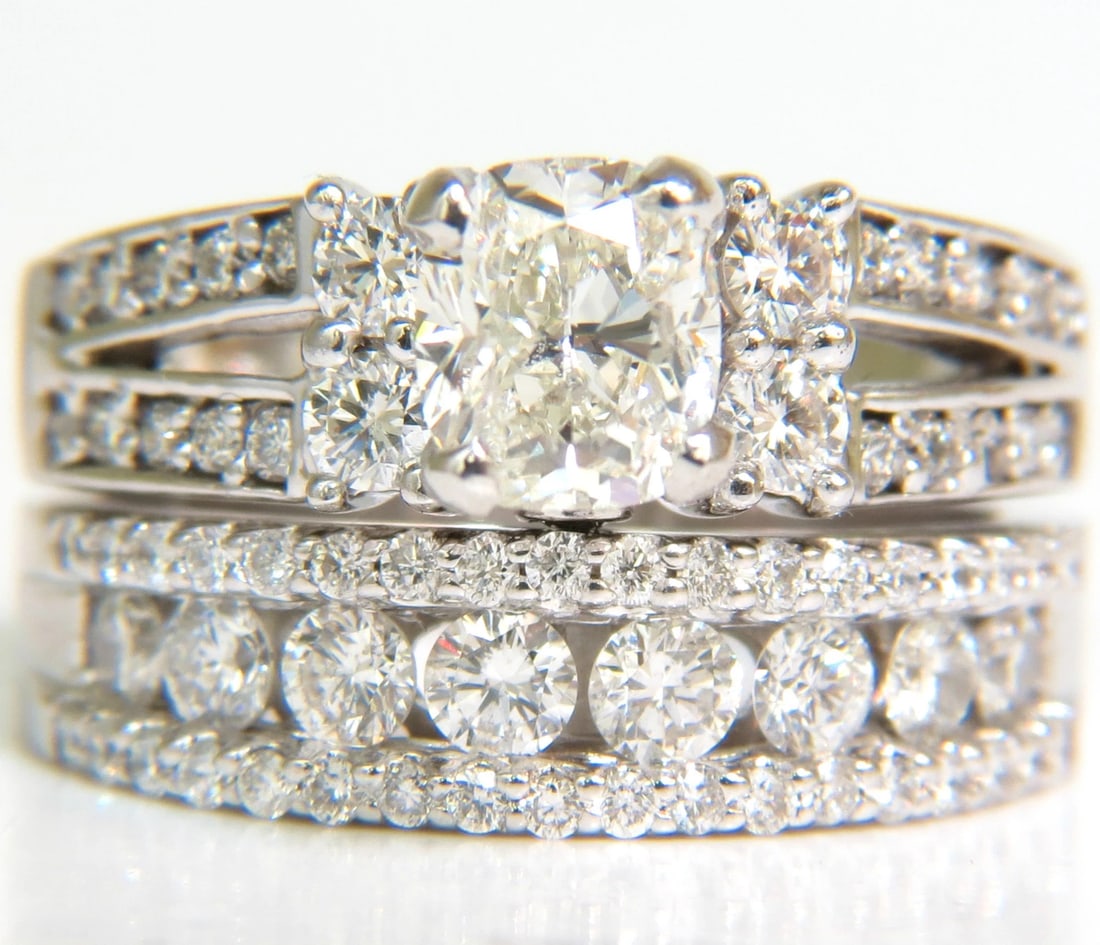 GIA 3.02CT CUSHION BRILLIANT DIAMOND RING & MATCHING BAND SUITE 14KT + (1 of 13)