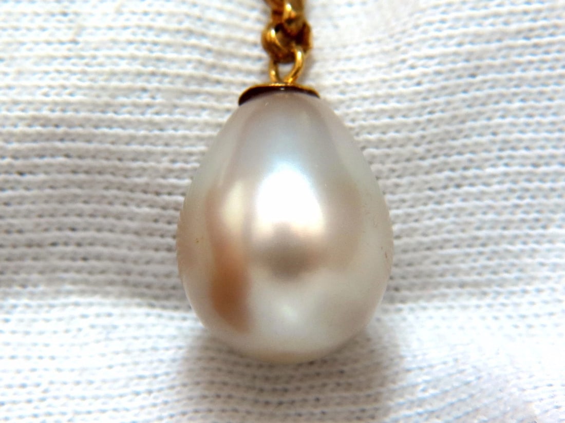 15.5mm natural south sea pearl 1.01ct emerald cut diamonds necklace drop bolo** - 7