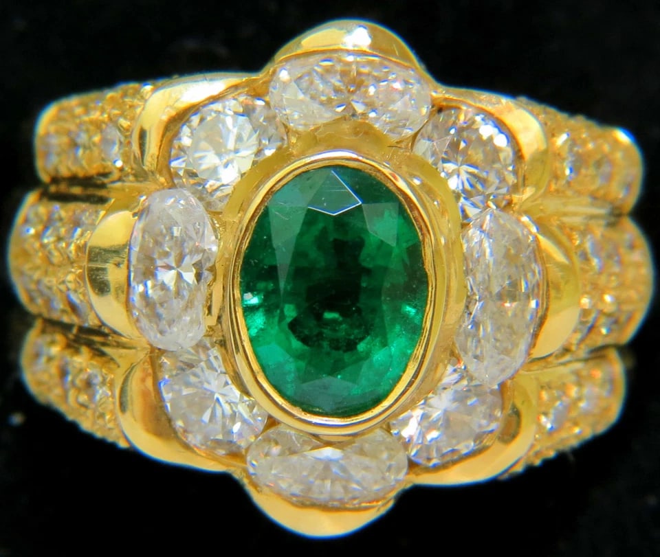 18KT 4.00CT NATURAL EMERALD DIAMOND RING + (1 of 13)