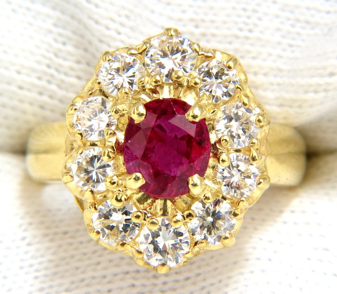 GIA Certified 1.12ct Natural No Heat Ruby Cluster Ballerina Diamonds Ring 18kt - 6