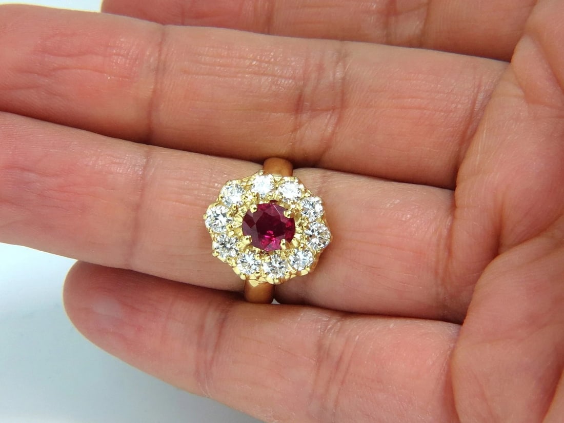 GIA Certified 1.12ct Natural No Heat Ruby Cluster Ballerina Diamonds Ring 18kt - 7