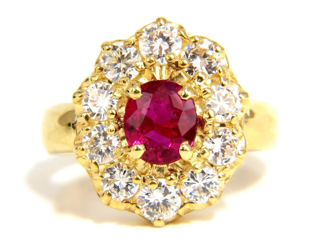 GIA Certified 1.12ct Natural No Heat Ruby Cluster Ballerina Diamonds Ring 18kt - 9