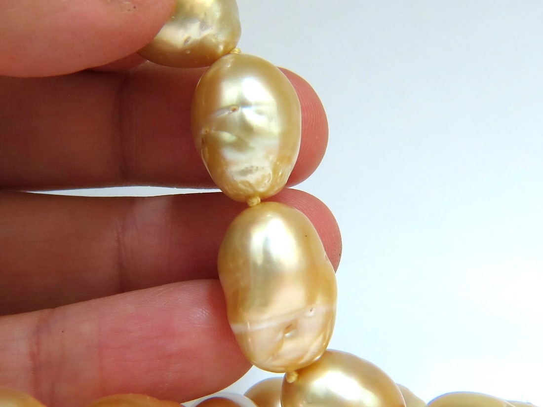 18KT 14.5M NATURAL SOUTH SEA YELLOW PEARLS NECKLACE 2.00CT DIAMOND CLASP** - 10