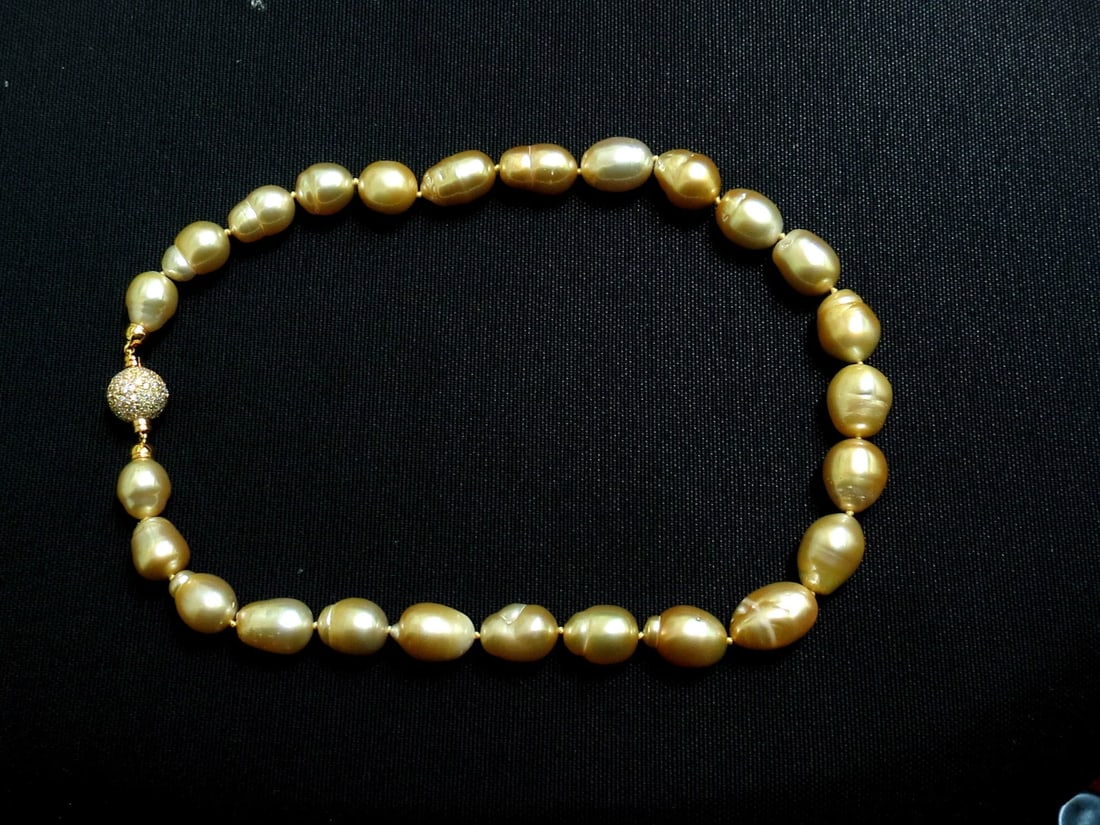 18KT 14.5M NATURAL SOUTH SEA YELLOW PEARLS NECKLACE 2.00CT DIAMOND CLASP** - 11
