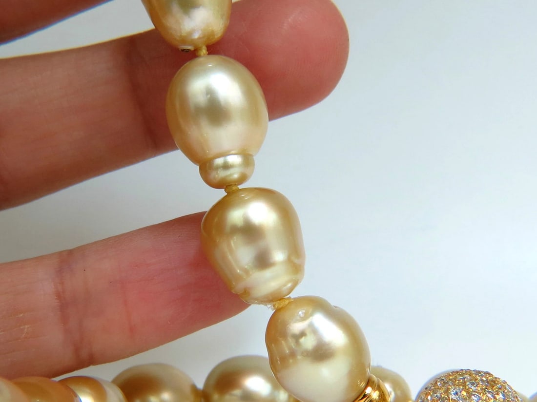 18KT 14.5M NATURAL SOUTH SEA YELLOW PEARLS NECKLACE 2.00CT DIAMOND CLASP** - 7