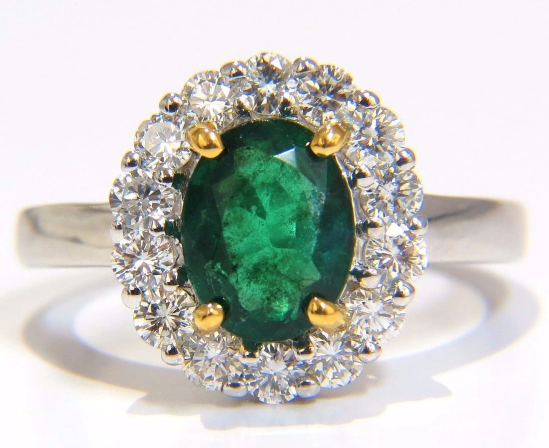 2.46CT NATURAL EMERALD DIAMONDS RING 18KT VIVID GREEN HALO + (1 of 8)