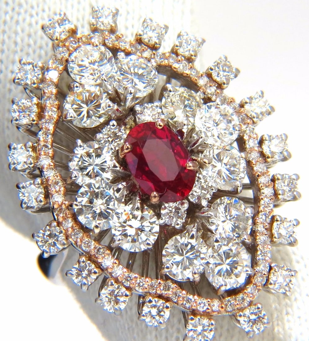 GIA Certified 6.01ct natural no heat supreme ruby diamonds cluster ring 18kt+ (1 of 10)