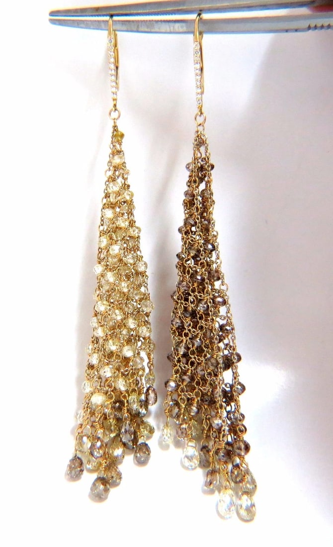 28.15ct Natural Fancy color briolette diamond dangle earrings 18kt Mesh** (1 of 8)