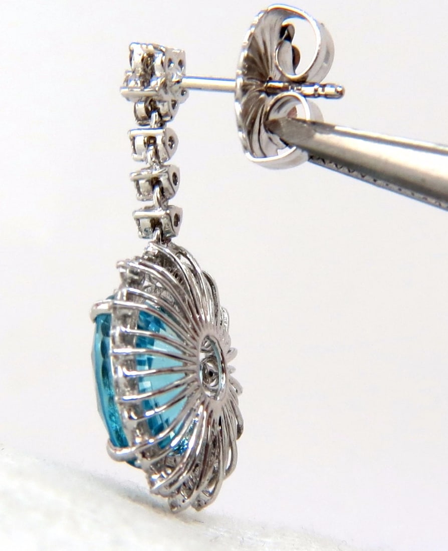 12.46ct Natural Bright vivid indigo blue zircon diamond earrings 14kt** - 5