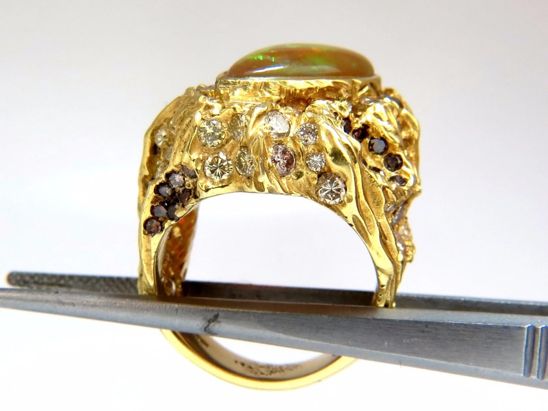 12.25ct natural opal diamonds ring 18kt Nugget Deco+ - 12