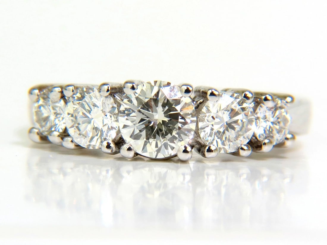 1.20CT NATURAL DIAMONDS BAND 5 STONE RING 14KT GOLD H/VS** - 5