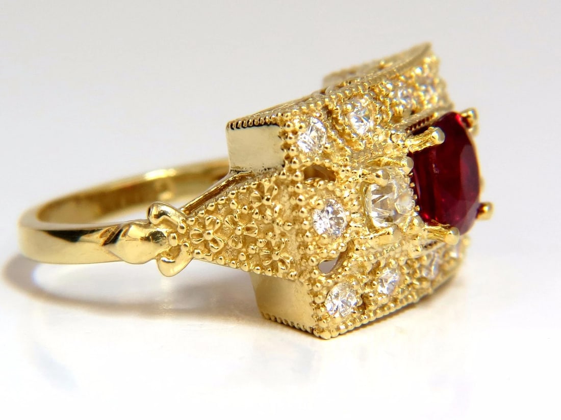 GIA 2.31CT NATURAL CUSHION VIVID RED RUBY DIAMONDS BYZANTINE RING 18KT+ - 4