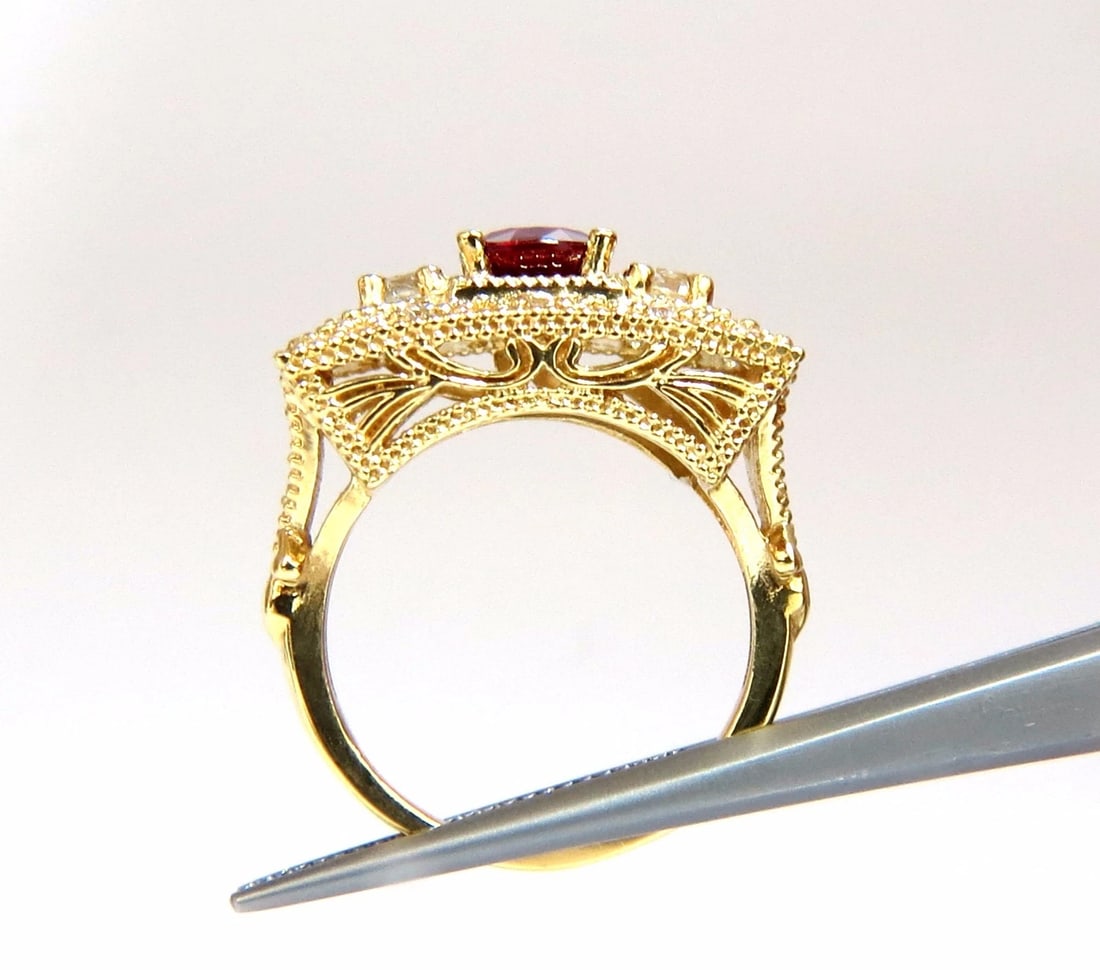 GIA 2.31CT NATURAL CUSHION VIVID RED RUBY DIAMONDS BYZANTINE RING 18KT+ - 7