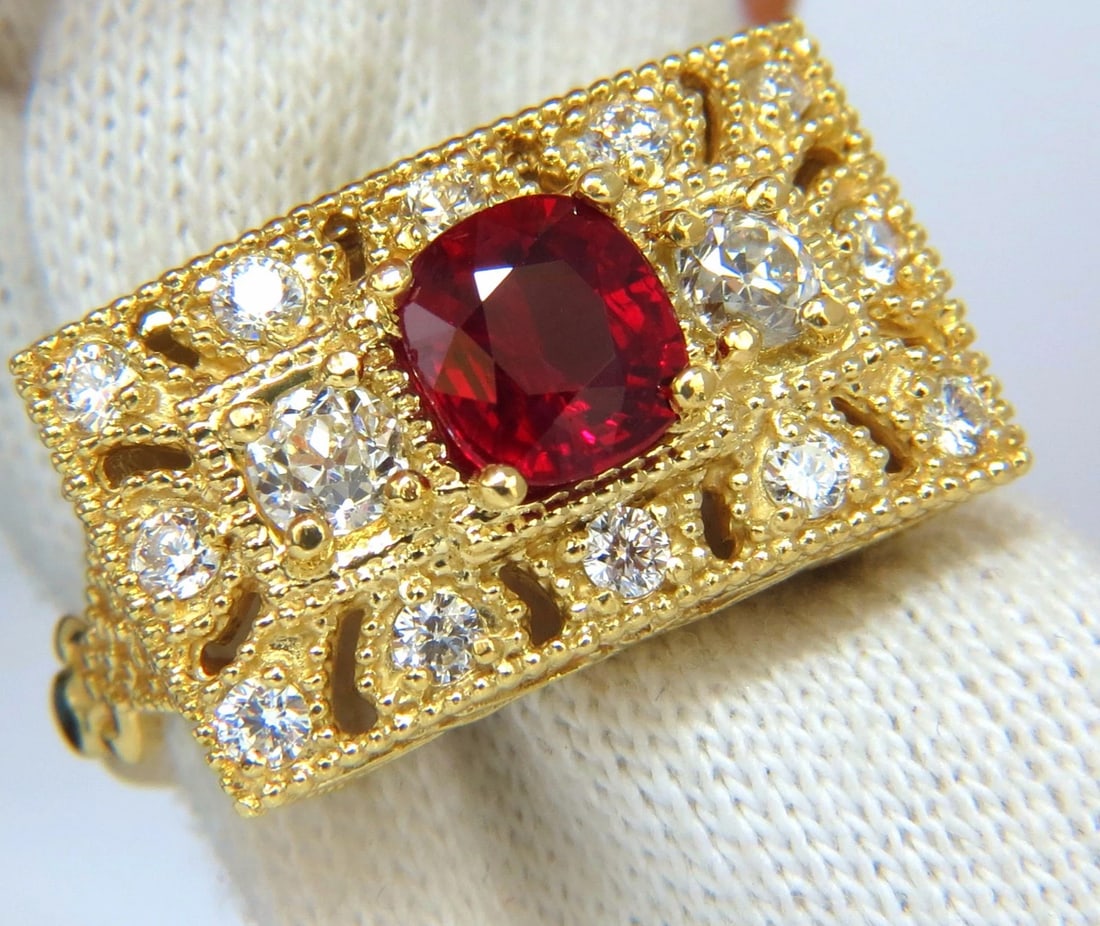 GIA 2.31CT NATURAL CUSHION VIVID RED RUBY DIAMONDS BYZANTINE RING 18KT+ - 8