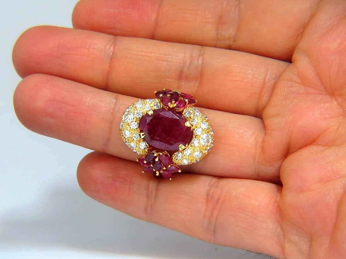 11.00CT NATURAL OVAL RED RUBY DIAMONDS COCKTAIL RING 14KT + - 6