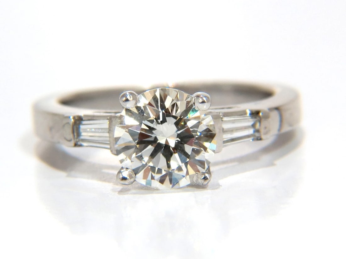 GIA 1.51ct. Round Brilliant Excellent cut diamond .30ct baguette ring Platinum+ - 10