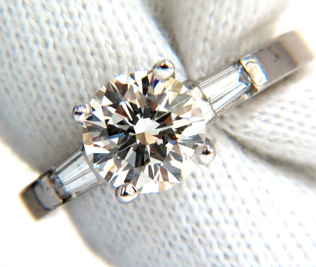 GIA 1.51ct. Round Brilliant Excellent cut diamond .30ct baguette ring Platinum+ (1 of 11)