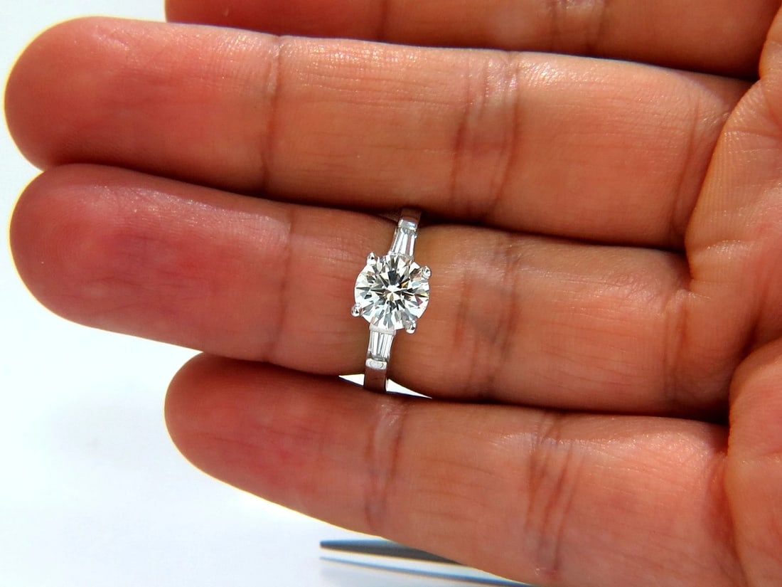 GIA 1.51ct. Round Brilliant Excellent cut diamond .30ct baguette ring Platinum+ - 7