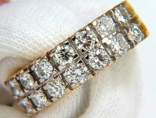 2.00CT TWO ROW ROUND NATURAL DIAMOND BAND RING H/VS 14KT GOLD** (1 of 9)
