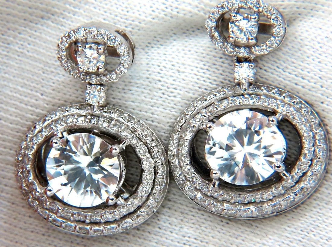 10.90CT NATURAL ZIRCON DIAMONDS DANGLE DROP EARRINGS 14KT** - 3