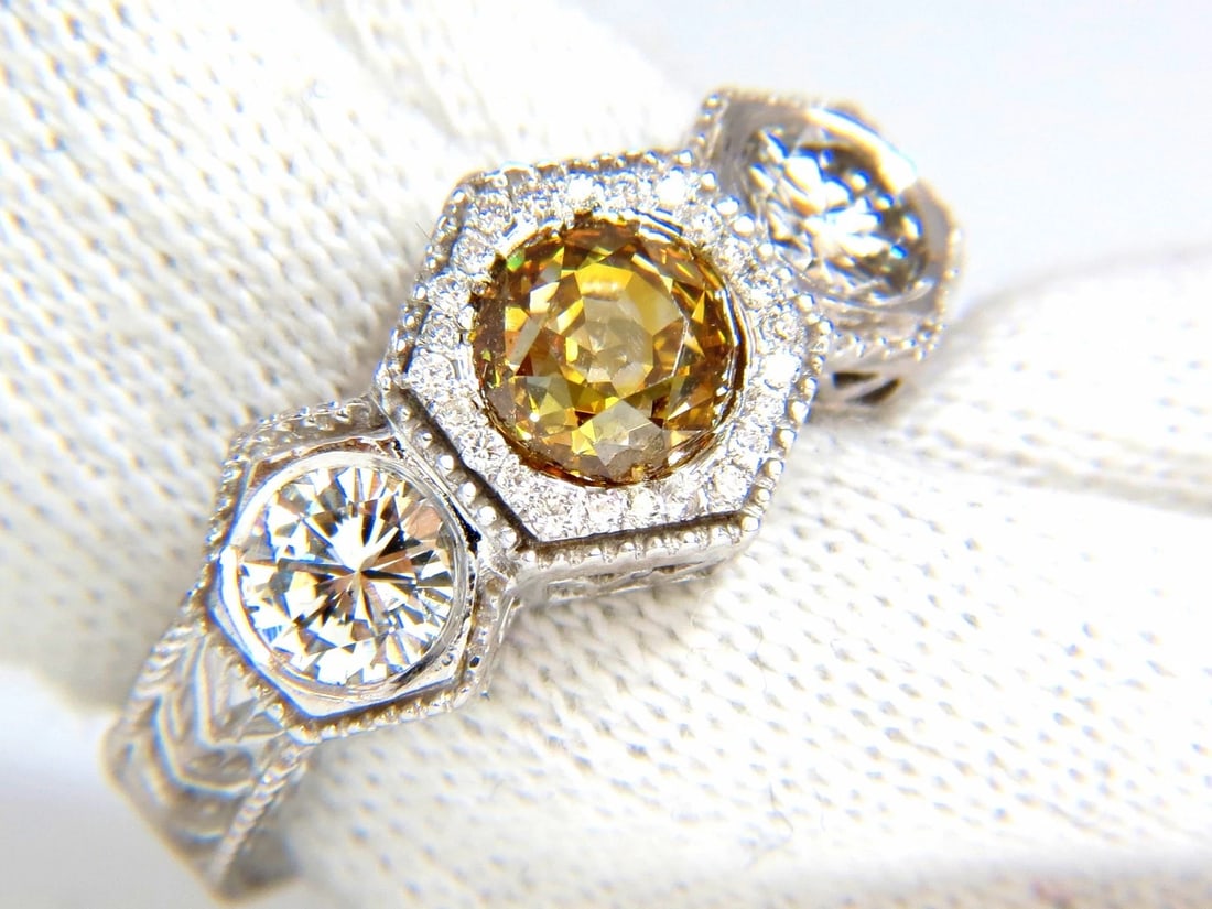 GIA 2.30CT FANCY YELLOW BROWN DIAMONDS RING 18KT EDWARDIAN CROWN DECO+ - 10