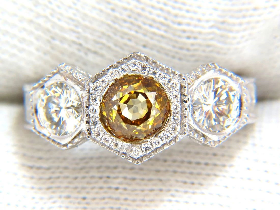 GIA 2.30CT FANCY YELLOW BROWN DIAMONDS RING 18KT EDWARDIAN CROWN DECO+ - 11