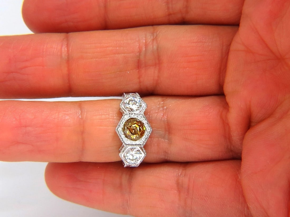 GIA 2.30CT FANCY YELLOW BROWN DIAMONDS RING 18KT EDWARDIAN CROWN DECO+ - 7