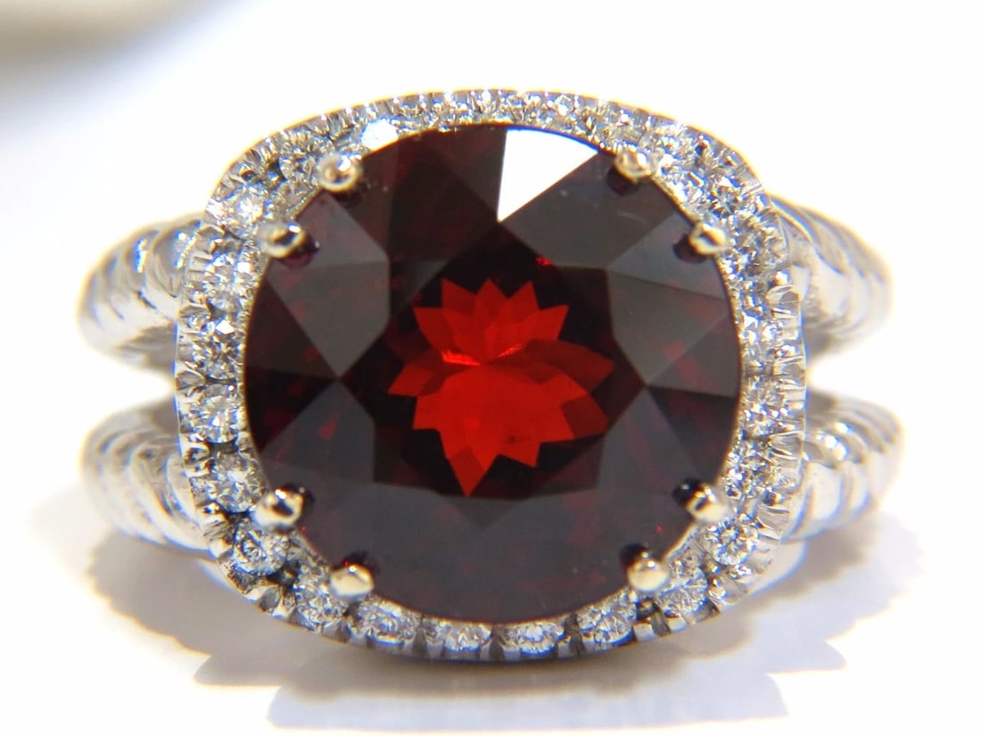 13.12CT NATURAL SPESSARTITE GARNET DIAMONDS RING VIVID RED 14KT ROPE TWIST+ - 3