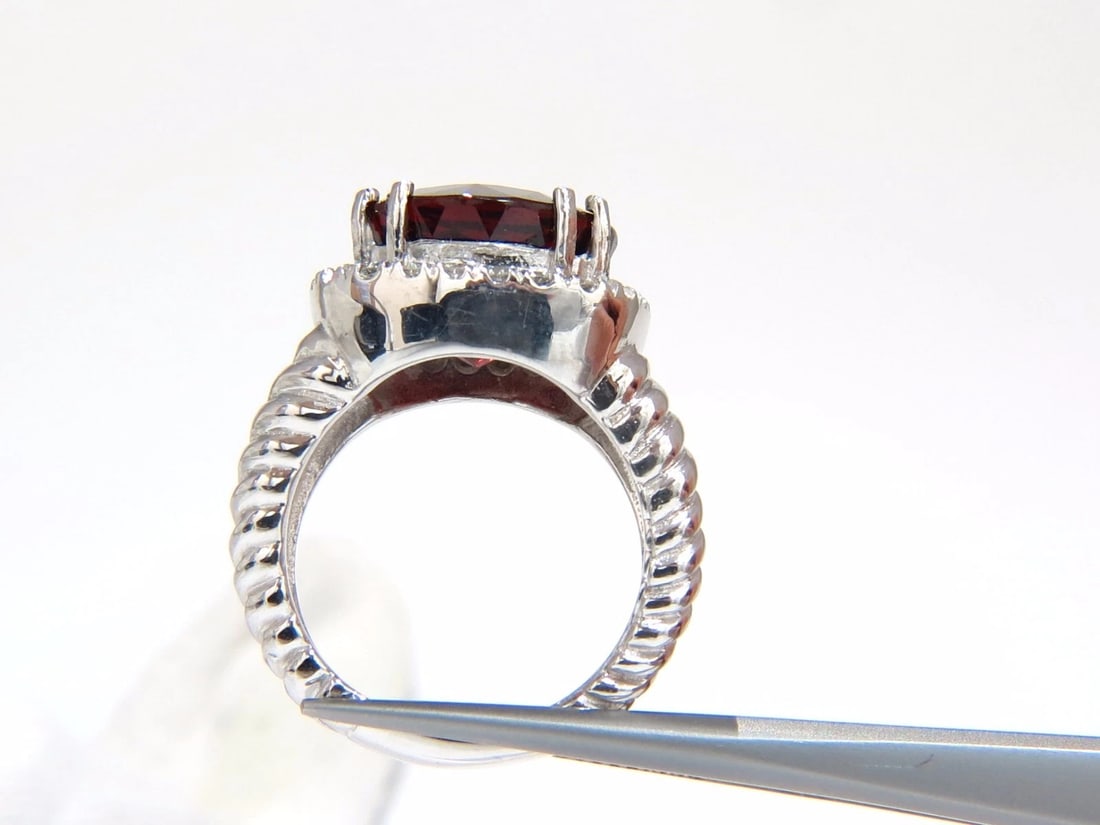13.12CT NATURAL SPESSARTITE GARNET DIAMONDS RING VIVID RED 14KT ROPE TWIST+ - 5