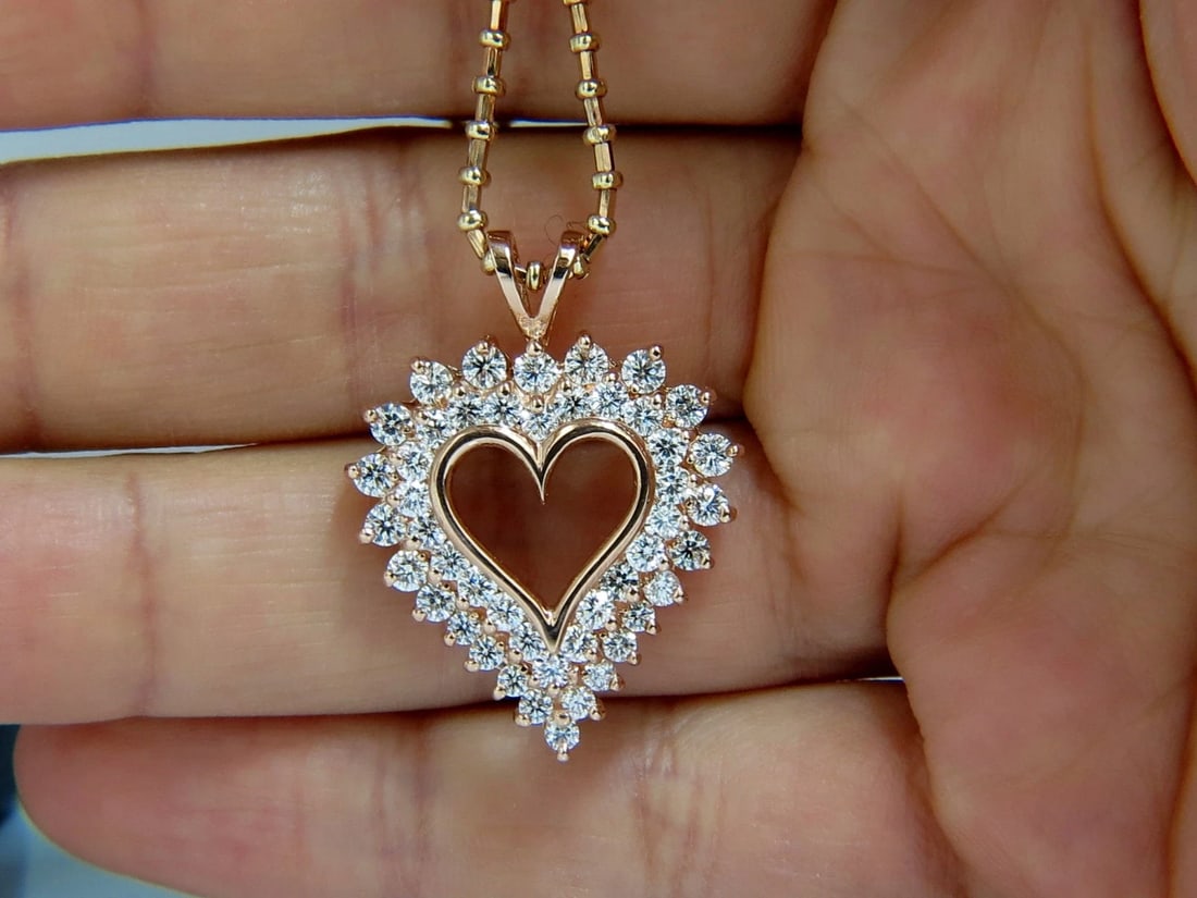 2.50ct diamonds open heart necklace 14kt g/vs 20inch+** - 6
