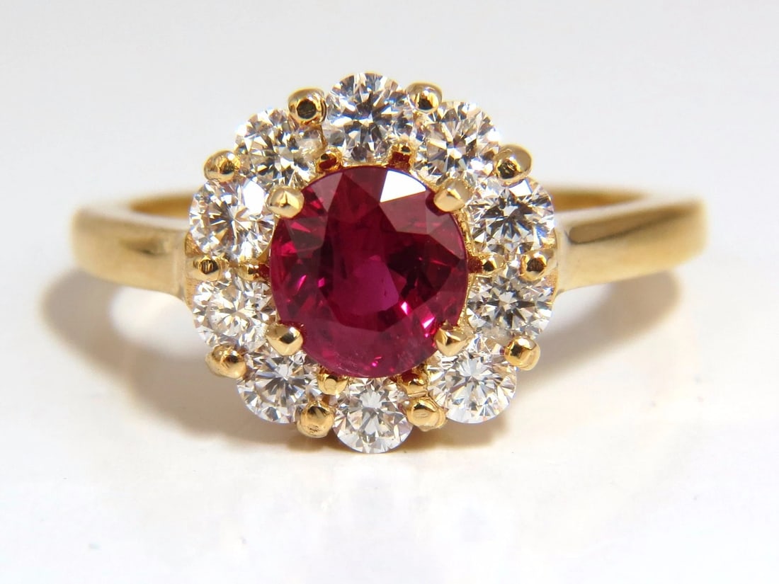 GIA Certified 1.54ct oval cut red ruby .88ct diamonds ring 18kt+ - 2