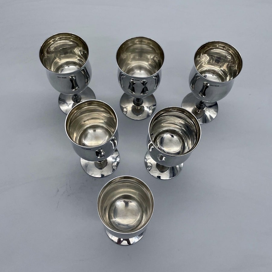 20th Century Sterling Silver Set Six Wine Goblets Sheffield 1972 James Dixon & Sons - 2