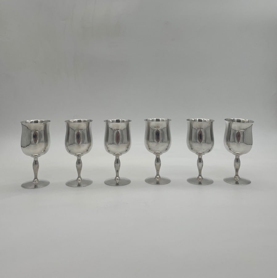 20th Century Sterling Silver Set Six Wine Goblets Sheffield 1972 James Dixon & Sons - 3