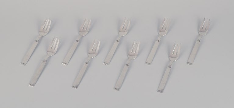 Horsens Sølv. A set of nine Danish pastry forks in 830 silver. Art Deco style.: Title:Horsens Sølv. A set of nine Danish pastry forks in 830 silver. Art Deco style. Description:Horsens Sølv. A set of nine Danish pastry forks in 830 silver. Art Deco style. Stamped with "