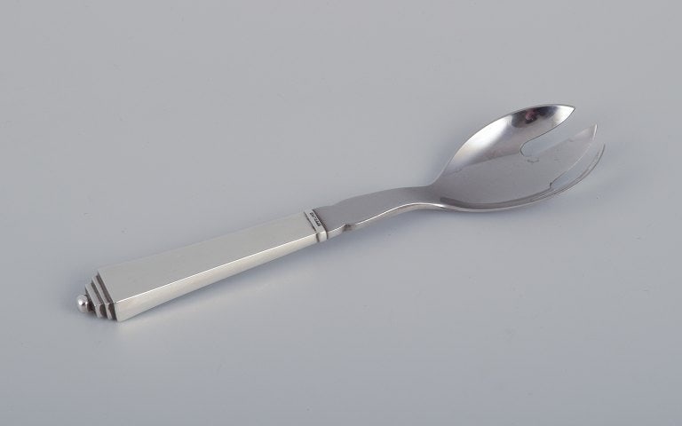 Georg Jensen Pyramid, salad set in sterling silver and stainless steel. - 2