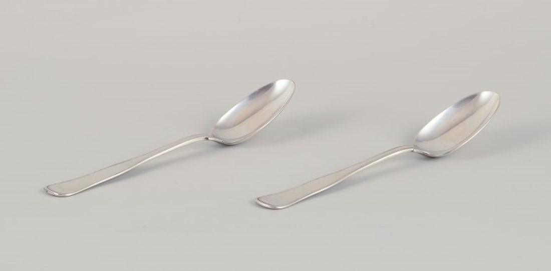 Swedish silversmith, two "Old Danish" pattern dessert spoons/children's spoons in 830 silver. (1 of 6)