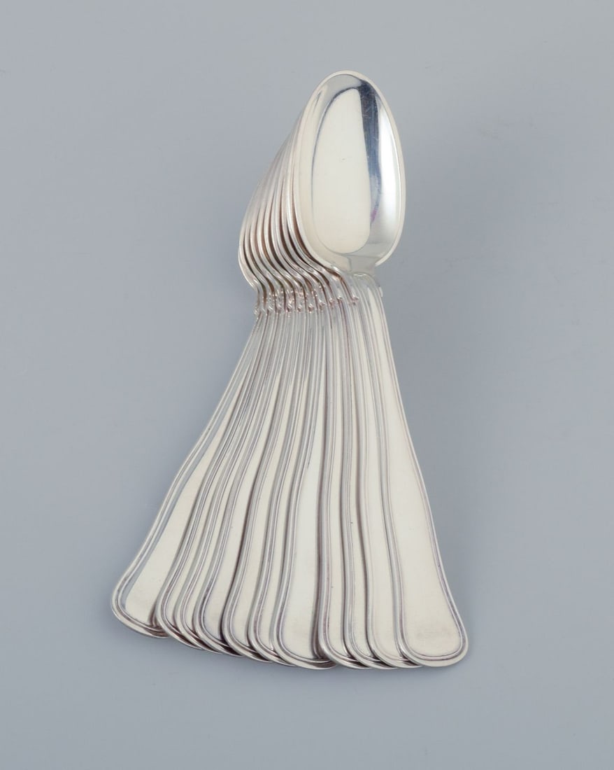 Cohr, Danish silversmith. "Old Danish". Eleven coffee spoons in 830 silver. Approx. 1940. (1 of 5)