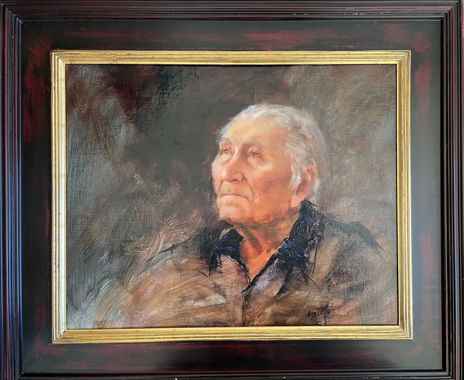 Portrait of Native American: Artist: Liz ToddTitle:Portrait of Native AmericanDescription:Liz Todd is an artist who creates oil paintings, including portraits. This piece is specifically native american portraiture. Portraits of