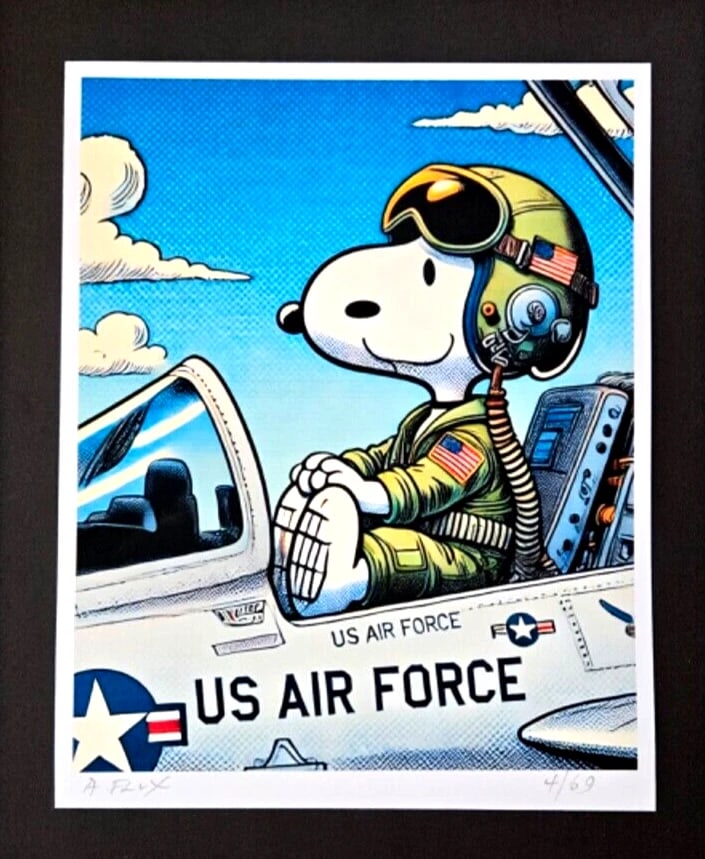 AIDAN FLUX | Hand Signed Original Print Framed Ltd. Ed. of 69 COA SNOOPY AVIATOR - 3