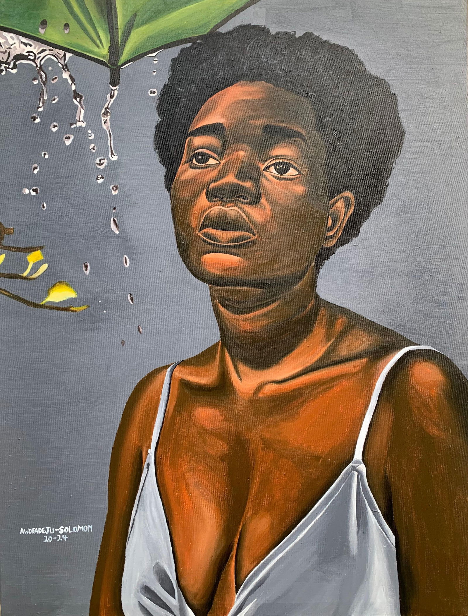 Awofadeju Solomon, Killed in Action (Paramour Lover 2) -21st Century, Contemporary, Portrait, Women,: Creator: Awofadeju Solomon (1999, Nigerian) Creation Year: 2024 Dimensions: Height: 36 in (91.44 cm)Width: 27 in (68.58 cm)Depth: 1 in (2.54 cm) Medium: Canvas,Acrylic Movement & Style: 