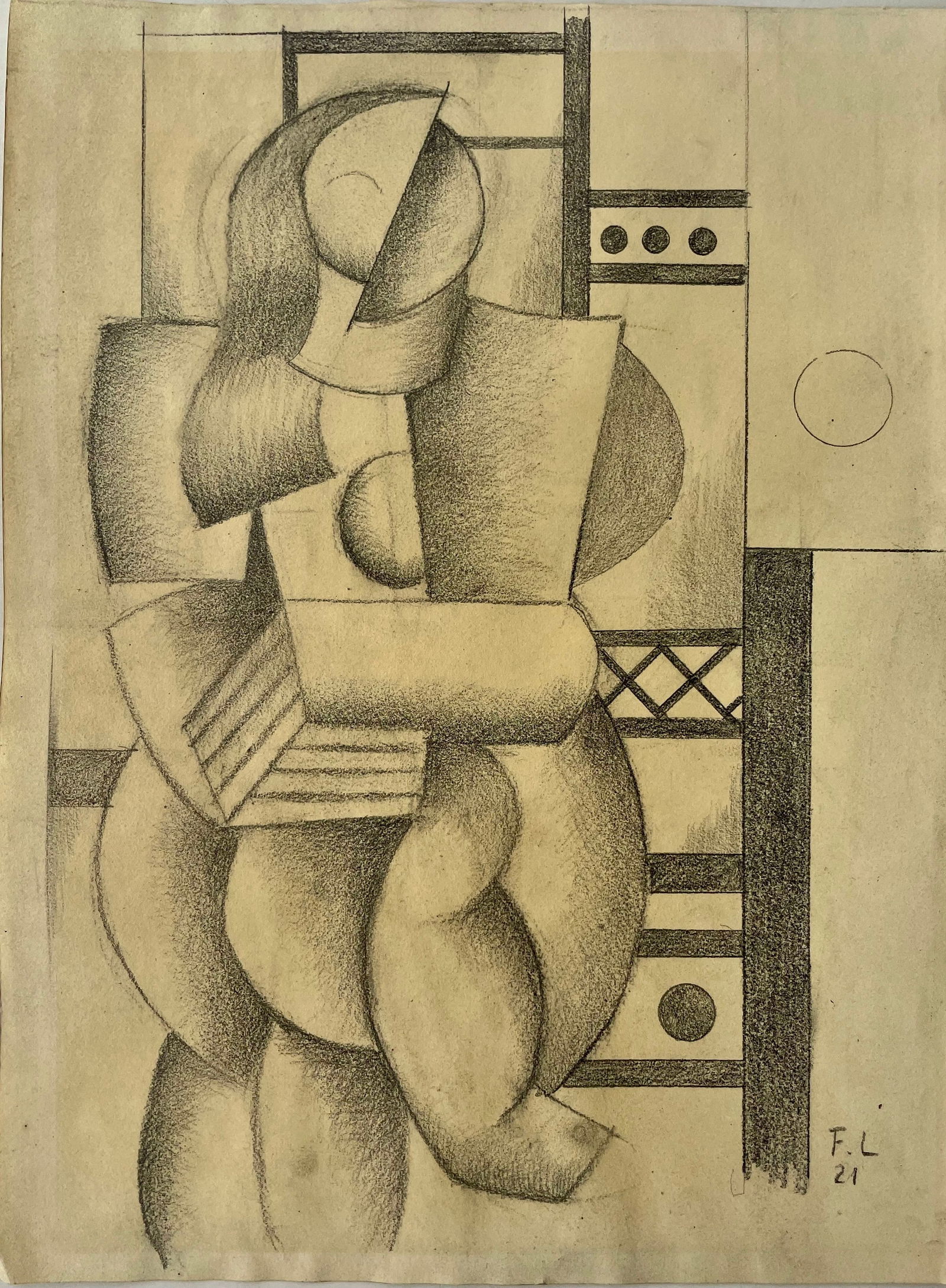 In the Manner of F. LEGER. 1881-1955. (public domain).: Title: In the Manner of F. LEGER. 1881-1955. (public domain).Description:Cubist (tubist) portrait of a sitting woman. In the the style of LEGER's 20' period. Very pleasant composition, strongly
