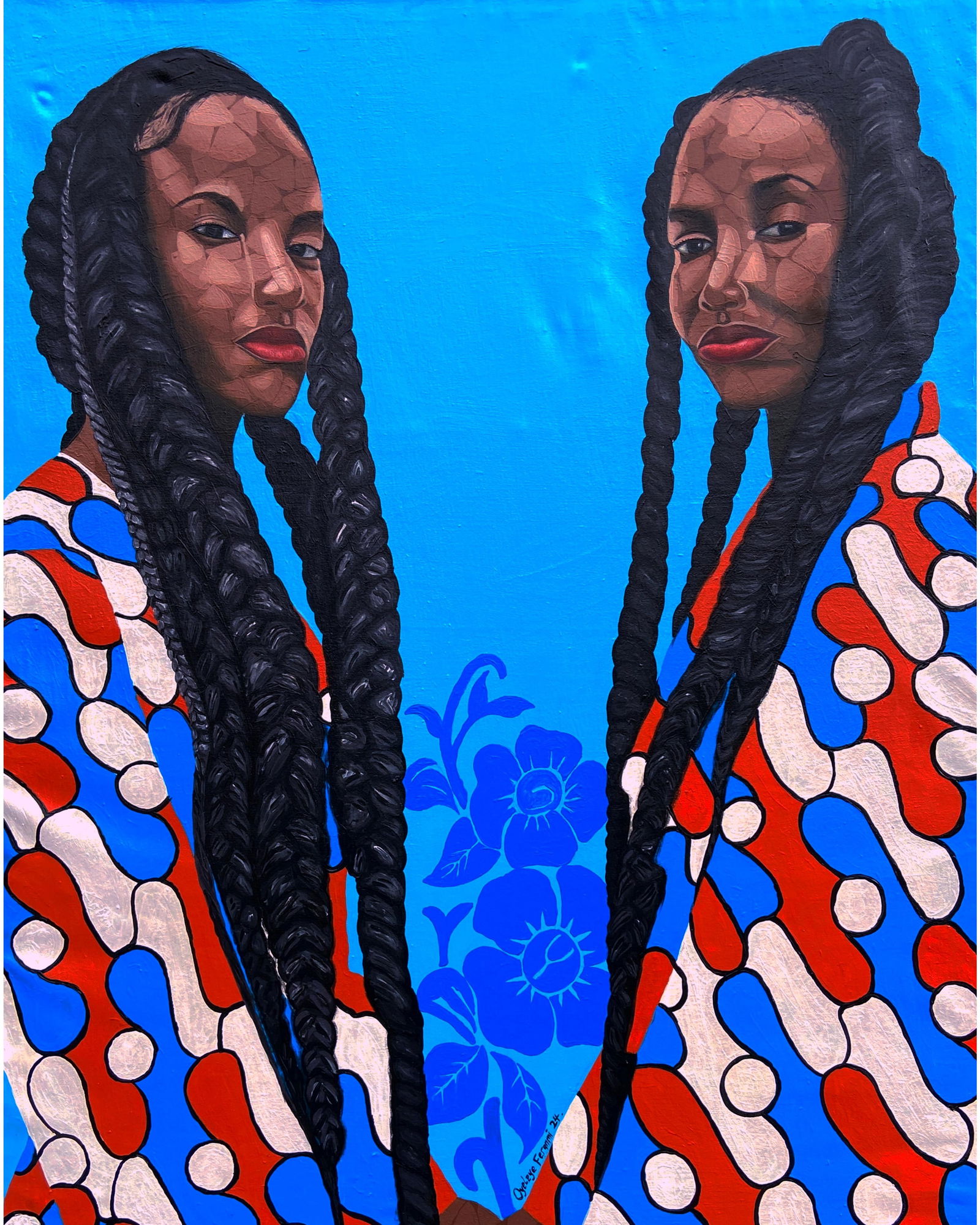 Oyeleye Feranmi, Sisterhood 2 (Love and Strength) - 21st Century, Contemporary, Figurative, Love,: Creator: Oyeleye Feranmi (2000, Nigerian) Creation Year: 2024 Dimensions: Height: 48 in (121.92 cm)Width: 36 in (91.44 cm)Depth: 1 in (2.54 cm) Medium: Canvas,Acrylic Movement & Style: 