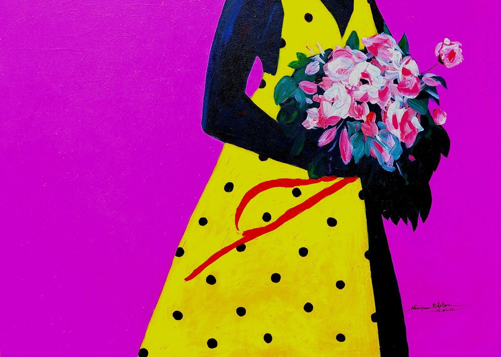 Abayomi Odetomi, Viva - 21st Century, Contemporary, Figurative, Portrait of a Woman with Flowers, - 3