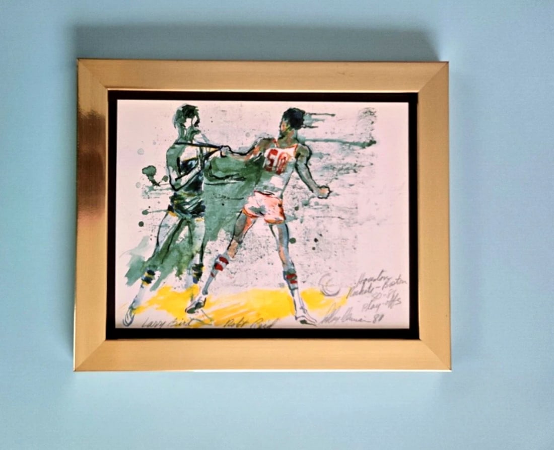 LEROY NEIMAN BOSTON CELTICS LARRY BIRD 1980S PLATE SIGNED PRINT FRAMED - 5