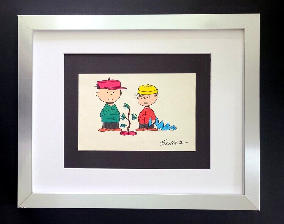 CHARLES SCHULZ + Signed Christmas 1968 Peanuts SNOOPY Cartoon + New Frame: WE HAVE FOR SALE TODAY THIS BEAUTIFUL VINTAGE 1968 OFFSET LITHOGRAPH AFTER CHARLES M. SCHULTZ CHRISTMAS PEANUTS CARTOON FACSIMILE SIGNED IN INK THIS ART PRINT IS MATTED AND MOUNTED ON A 14 X 11 IN. BL