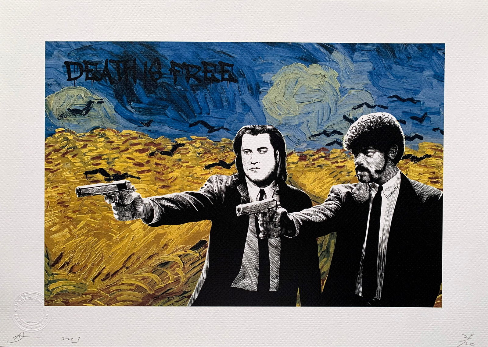 Death NYC Pulp Fiction Van Gogh: Title: Death NYC Pulp Fiction Van GoghDate/Period:21st CenturyMaterials: Giclee on Fine art 300 gsm paperSize:17 3/4 x 12 1/2 inchesDescription:Artist: Death NYC, limited edition giclee on paper, out