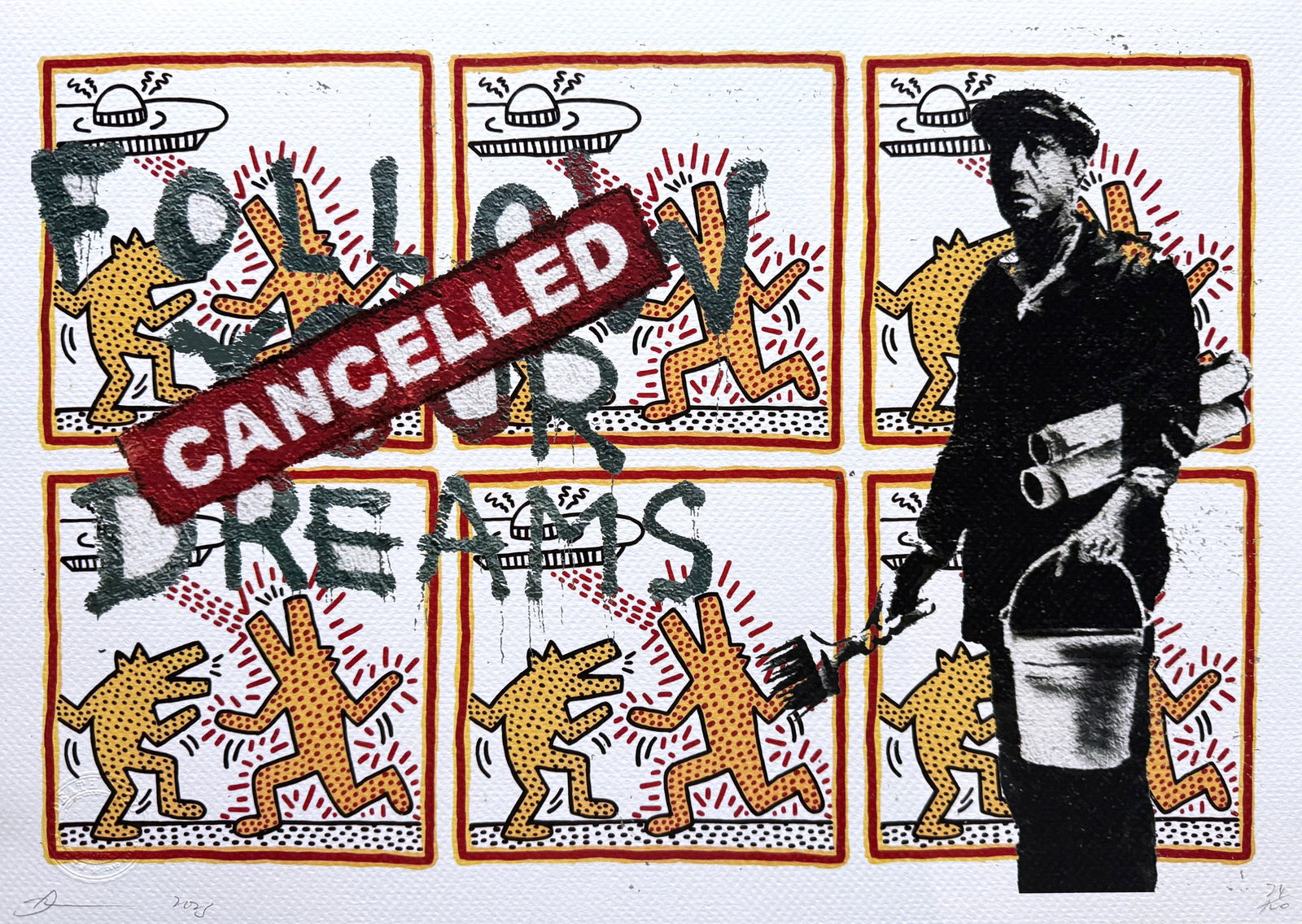 Death NYC Banksy Keith Haring: Title: Death NYC Banksy Keith HaringDate/Period:21st CenturyMaterials: Giclee on Fine art 300 gsm paperSize:17 3/4 x 12 1/2 inchesDescription:Artist: Death NYC, limited edition giclee on paper, out