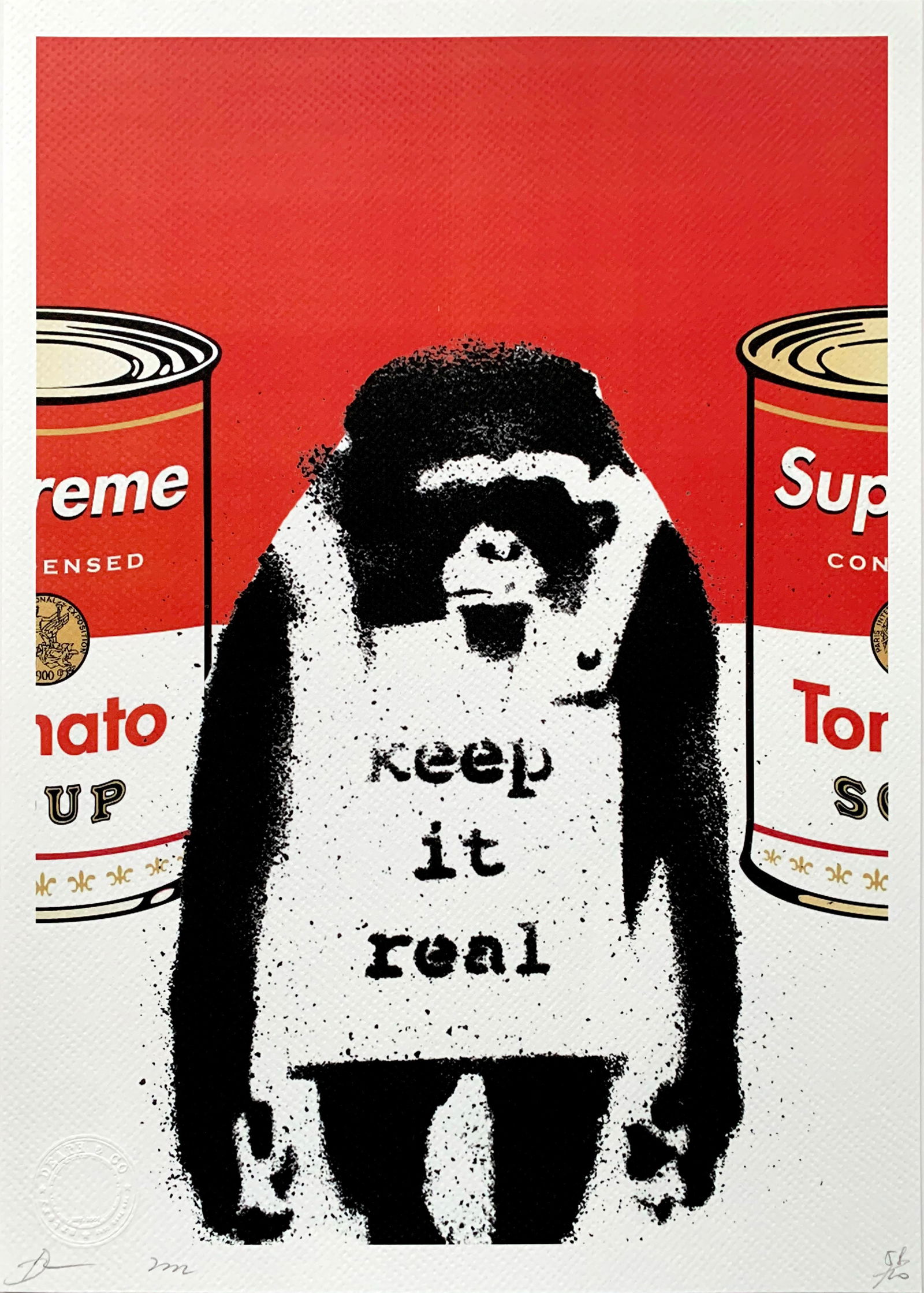 Death NYC Banksy gorilla: Title: Death NYC Banksy gorilla Date/Period:21st Century Materials: Giclee on Fine art 300 gsm paper Size:17 3/4 x 12 1/2 inches Description:Artist: Death NYC, limited edition giclee on paper, out of