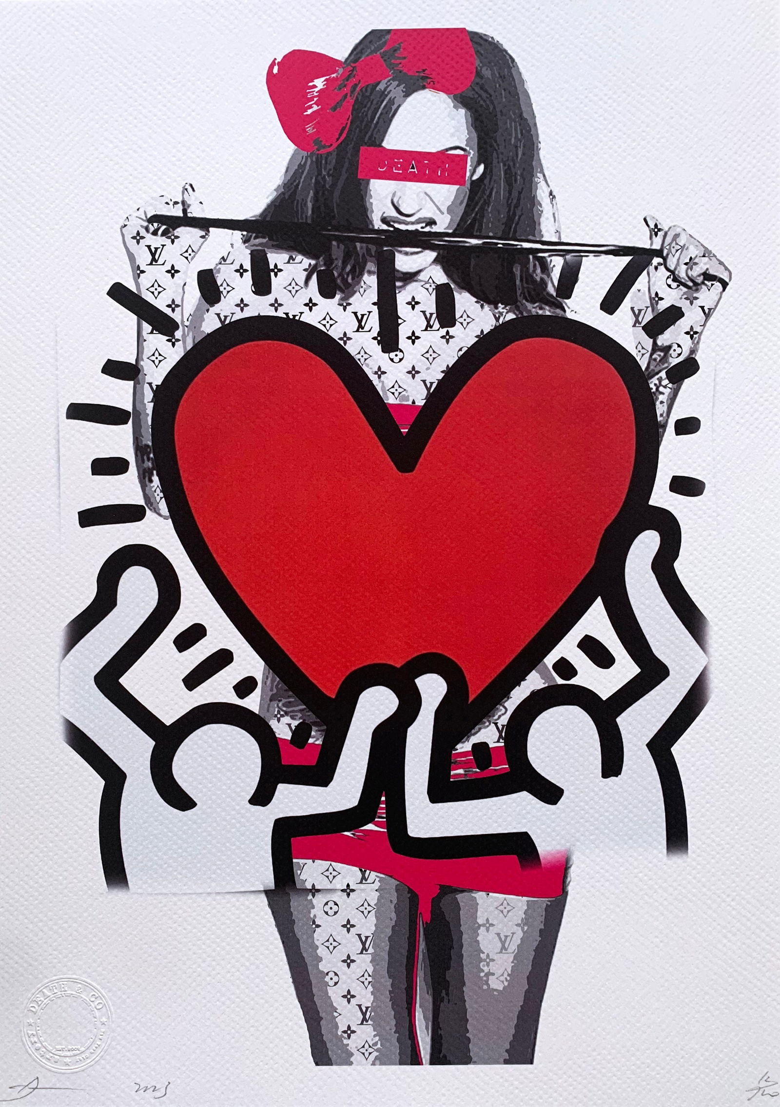 Death NYC Keith Haring Louis Vuitton: Title: Death NYC Keith Haring Louis Vuitton Date/Period:21st Century Materials: Giclee on Fine art 300 gsm paper Size:17 3/4 x 12 1/2 inches Description:Artist: Death NYC, limited edition giclee on pa