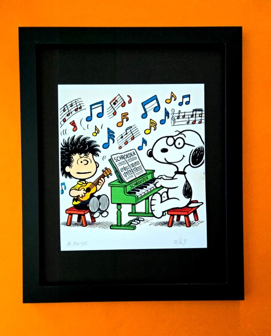 AIDAN FLUX | Hand Signed Original Print Framed LtdED of 69 COA SNOOPY MUSICIAN (1 of 5)